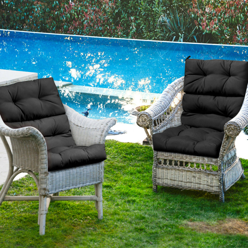 *Tufted Patio High Back Chair Cushion with Non-Slip String Ties - Black