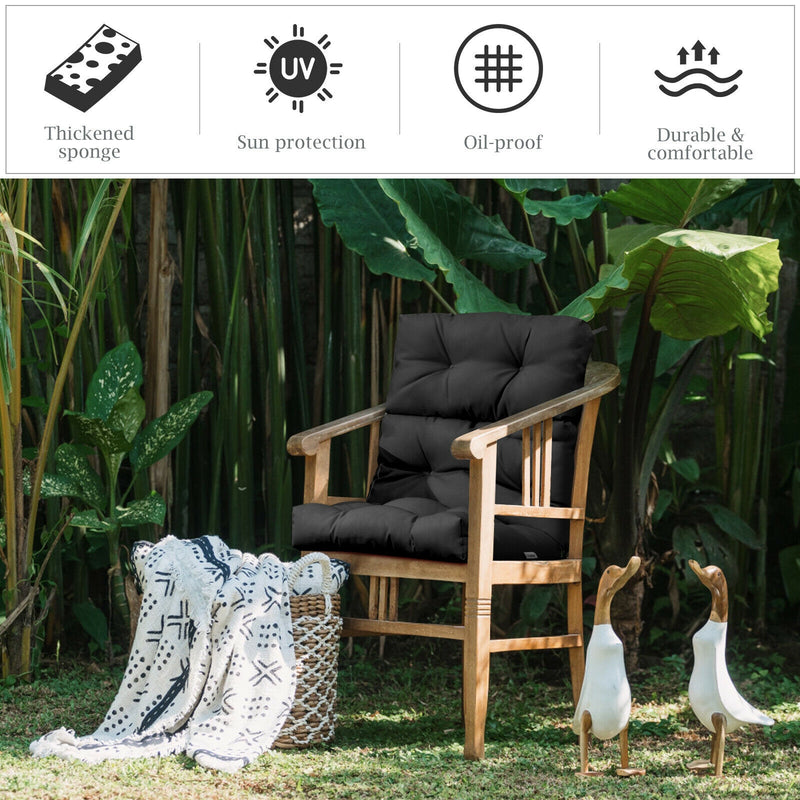 *Tufted Patio High Back Chair Cushion with Non-Slip String Ties - Black