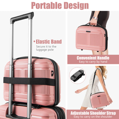 2-Piece Luggage Set 20 Inch Carry-on Suitcase and 14 Inch Cosmetic Case-Pink