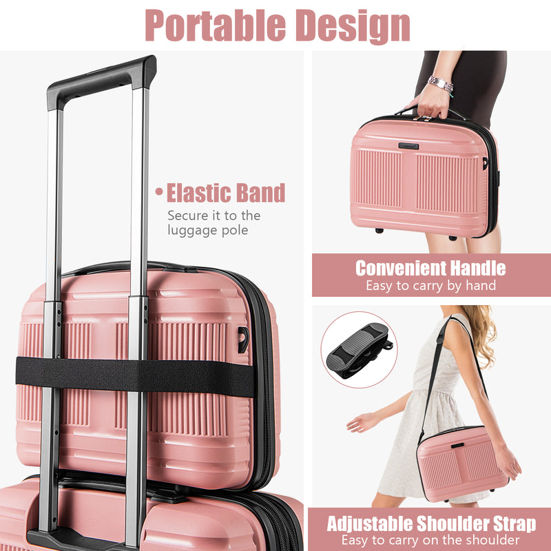 2-Piece Luggage Set 20 Inch Carry-on Suitcase and 14 Inch Cosmetic Case-Pink
