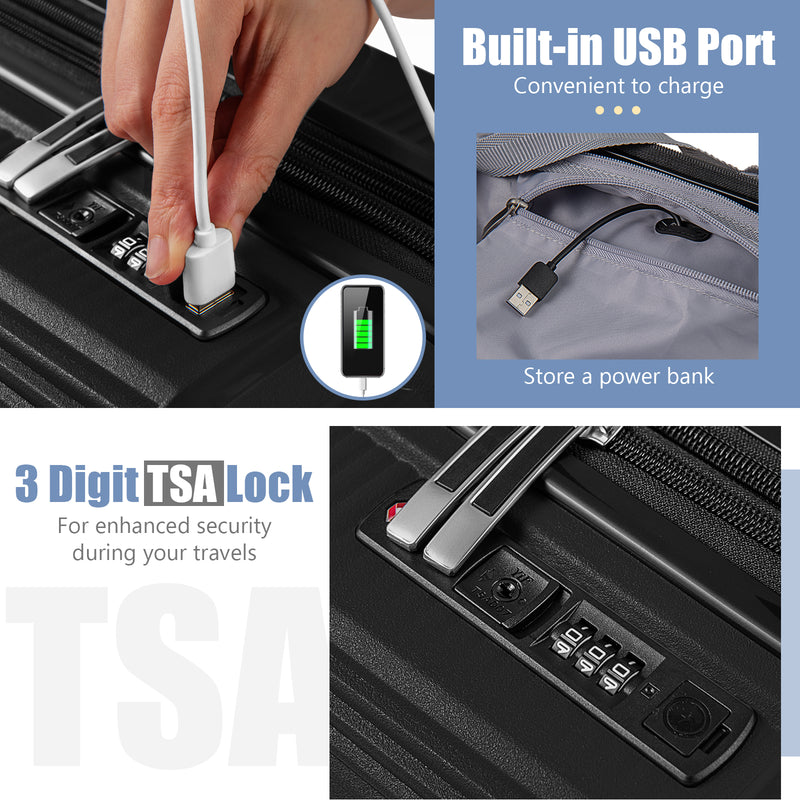 2-Piece Luggage Set 20 Inch Carry-on Suitcase and 14 Inch Cosmetic Case-Black
