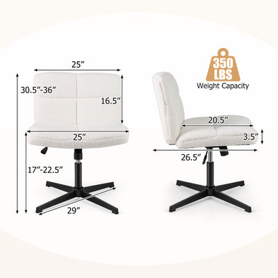 Armless Office Desk Cross Legged Office Chair with Adjustable Height-White
