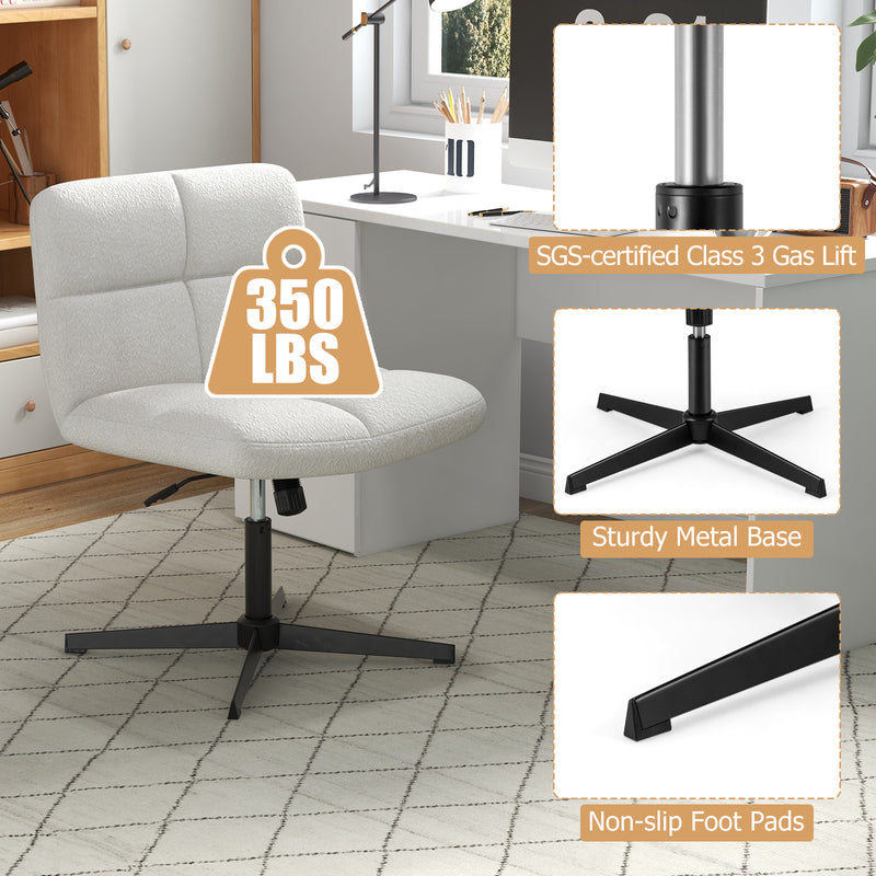 Armless Office Desk Cross Legged Office Chair with Adjustable Height-White
