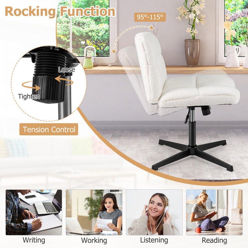 Armless Office Desk Cross Legged Office Chair with Adjustable Height-White