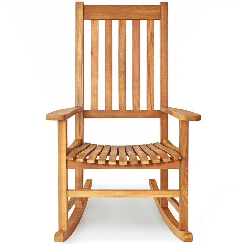 *Indoor Outdoor Wooden High Back Rocking Chair - Wood