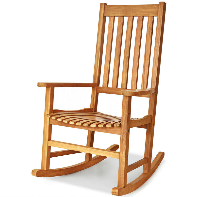 *Indoor Outdoor Wooden High Back Rocking Chair - Wood