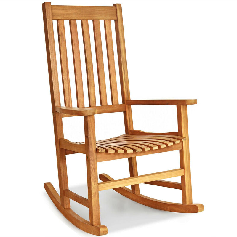 *Indoor Outdoor Wooden High Back Rocking Chair - Wood