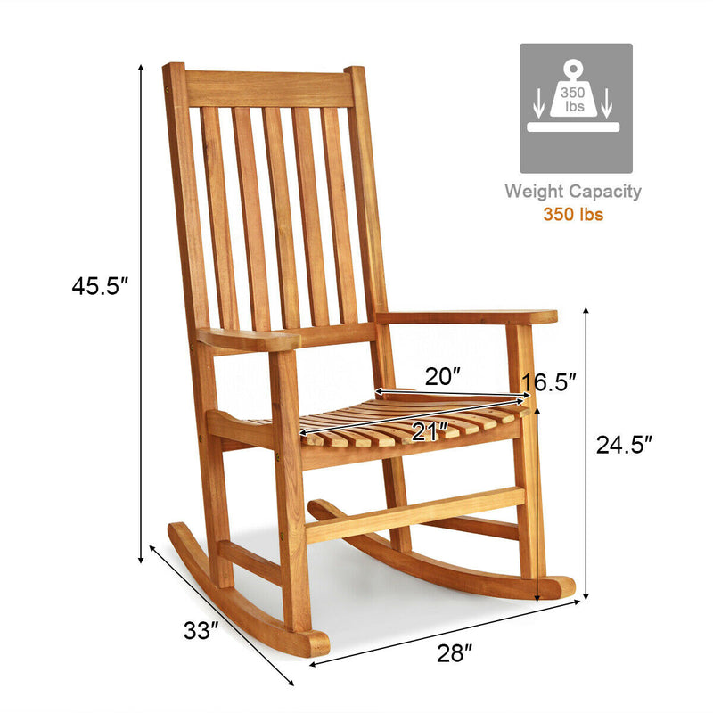 *Indoor Outdoor Wooden High Back Rocking Chair - Wood