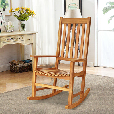 *Indoor Outdoor Wooden High Back Rocking Chair - Wood