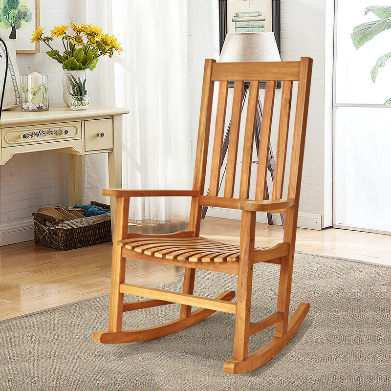 *Indoor Outdoor Wooden High Back Rocking Chair - Wood