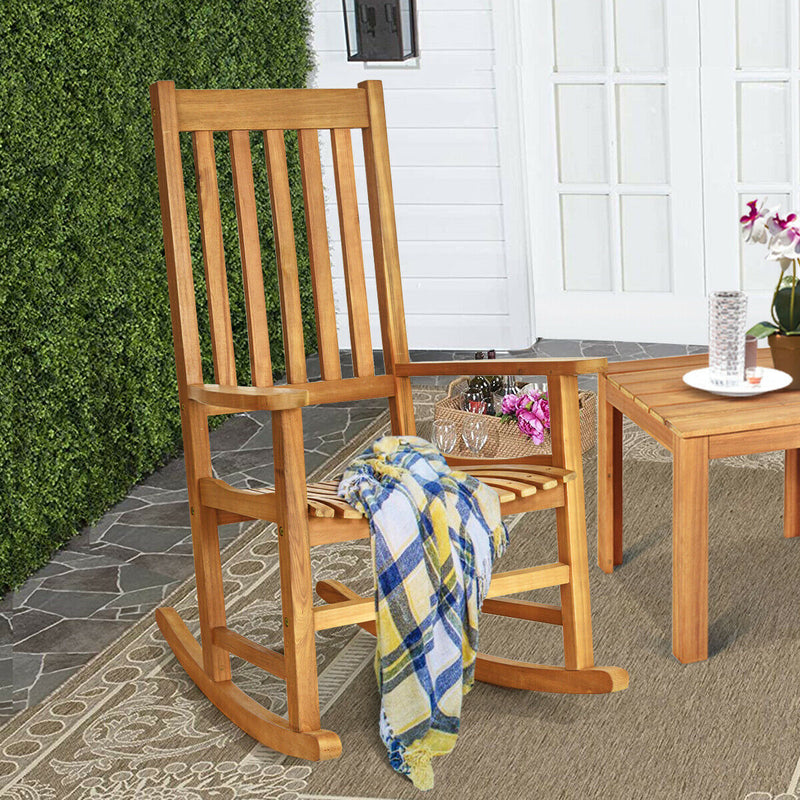 *Indoor Outdoor Wooden High Back Rocking Chair - Wood