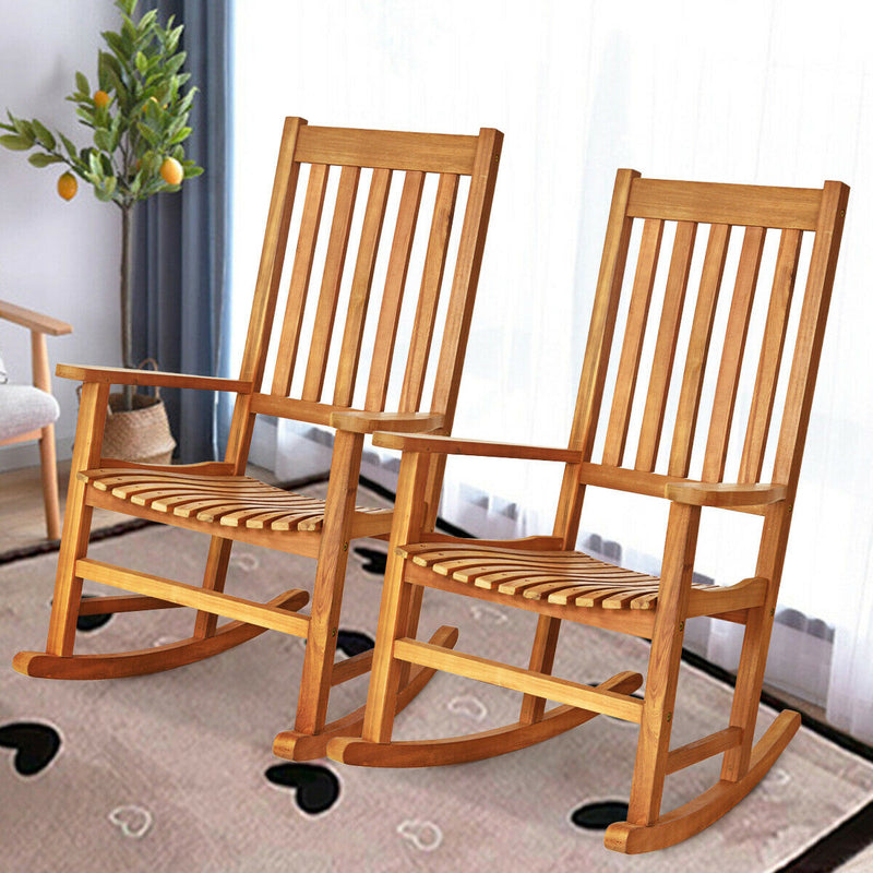 *Indoor Outdoor Wooden High Back Rocking Chair - Wood