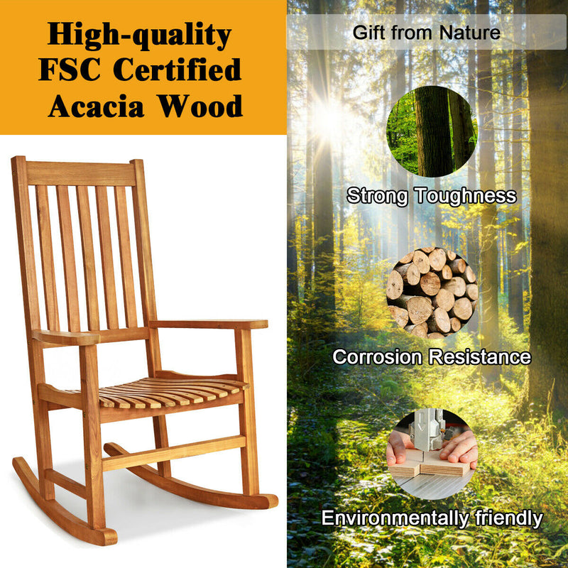 *Indoor Outdoor Wooden High Back Rocking Chair - Wood