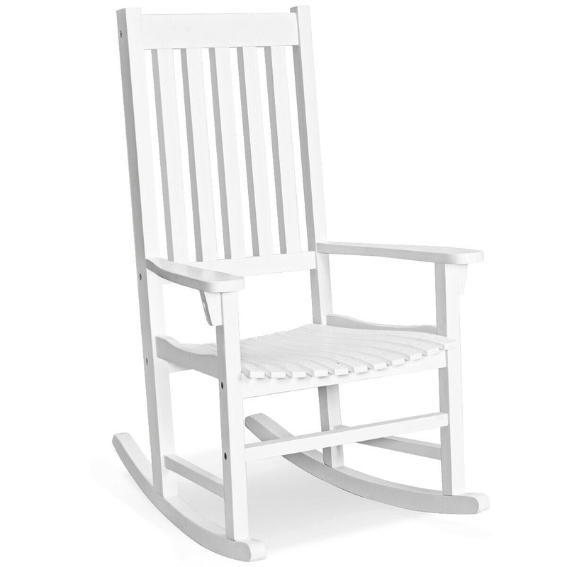 *Indoor Outdoor Wooden High Back Rocking Chair - White