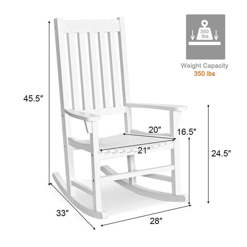 *Indoor Outdoor Wooden High Back Rocking Chair - White