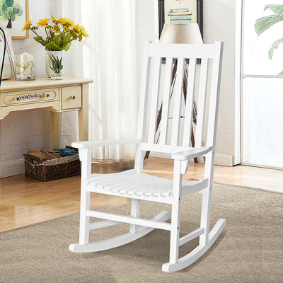 *Indoor Outdoor Wooden High Back Rocking Chair - White