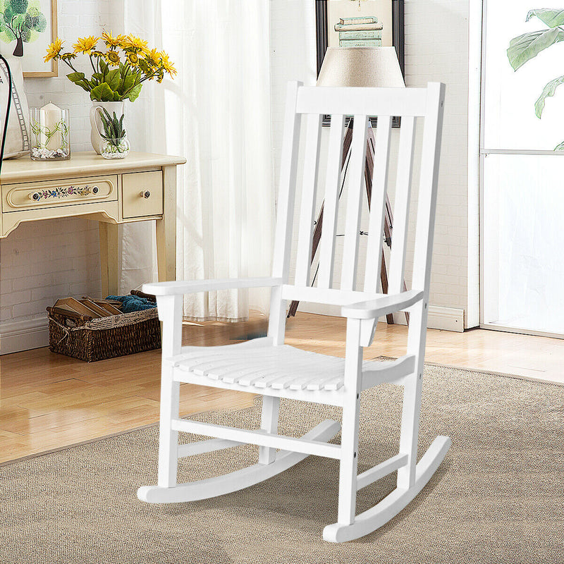 *Indoor Outdoor Wooden High Back Rocking Chair - White