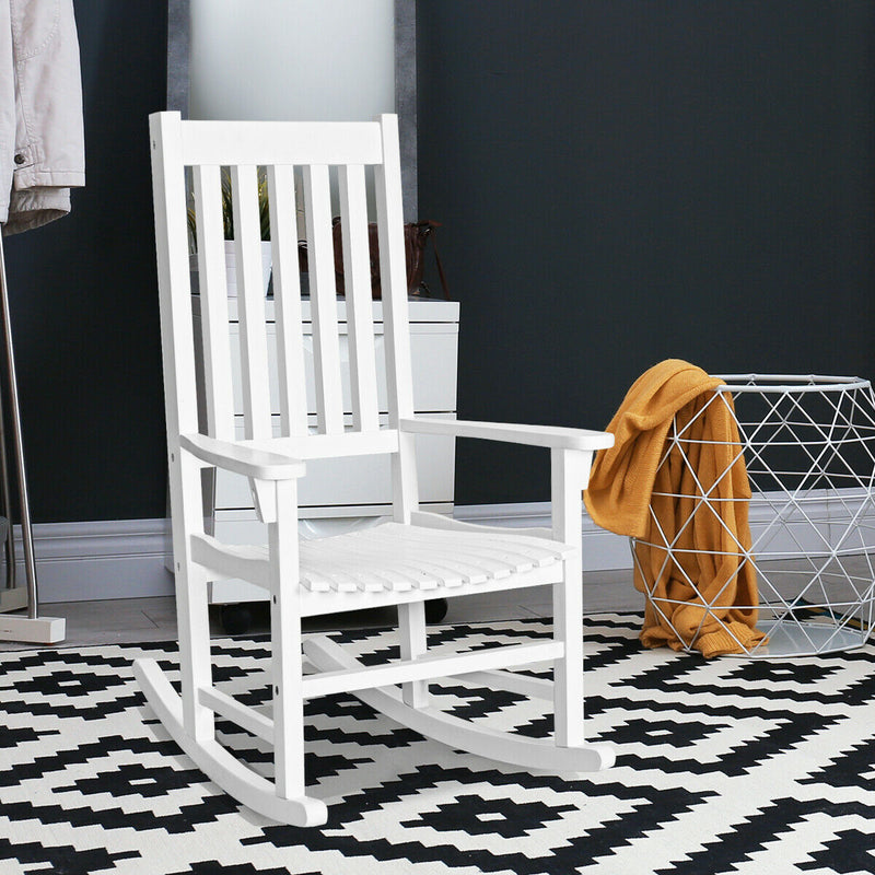*Indoor Outdoor Wooden High Back Rocking Chair - White