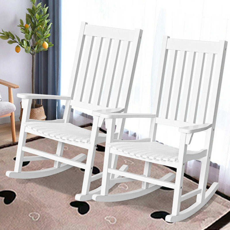 *Indoor Outdoor Wooden High Back Rocking Chair - White
