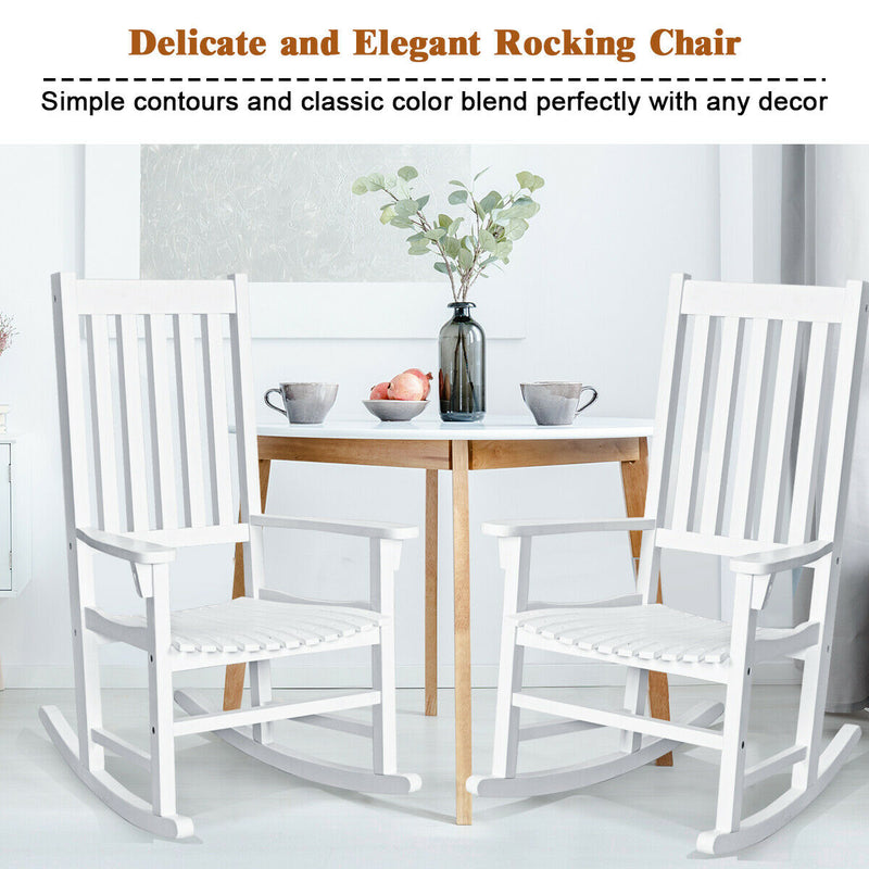 *Indoor Outdoor Wooden High Back Rocking Chair - White