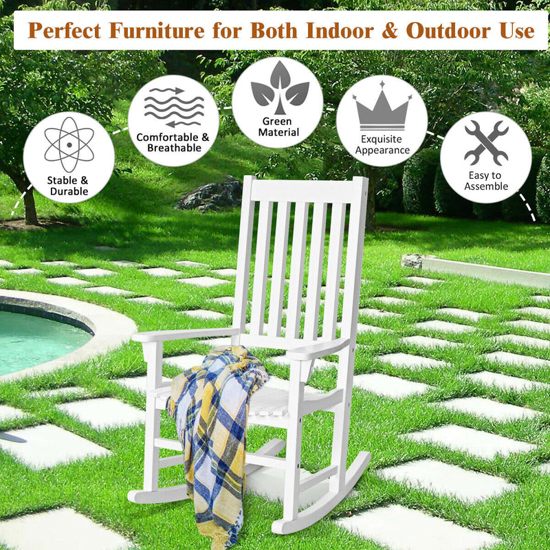 *Indoor Outdoor Wooden High Back Rocking Chair - White