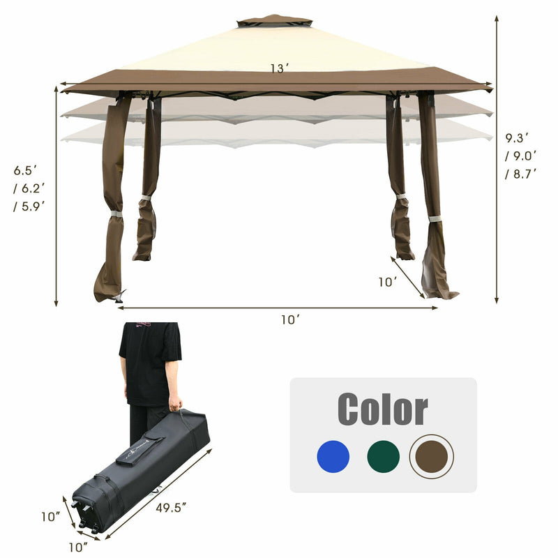 *13 Feet x 13 Feet Pop Up Canopy Tent Instant Outdoor Folding Canopy Shelter - Brown