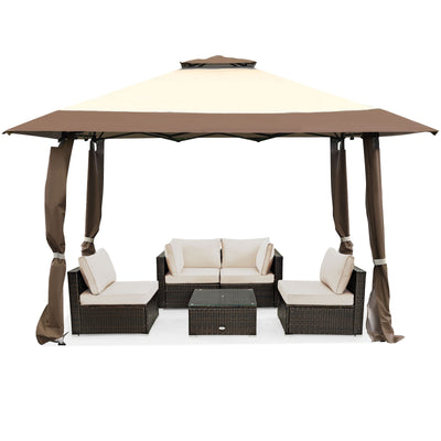 *13 Feet x 13 Feet Pop Up Canopy Tent Instant Outdoor Folding Canopy Shelter - Brown