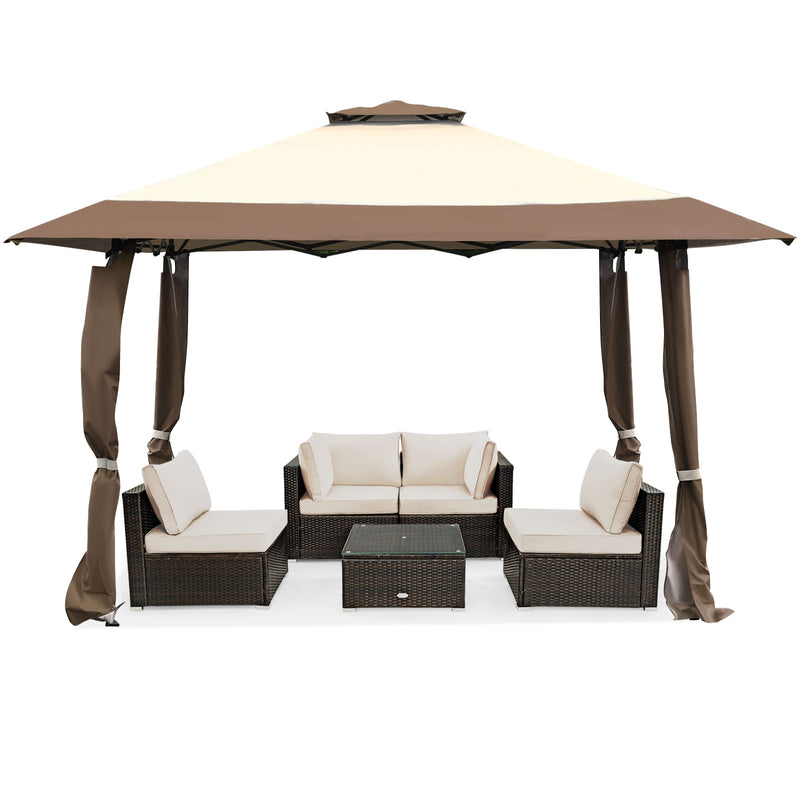 *13 Feet x 13 Feet Pop Up Canopy Tent Instant Outdoor Folding Canopy Shelter - Brown