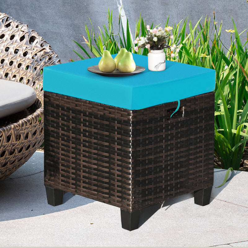 2PCS Patio Rattan Ottoman Cushioned Seat-Turquoise