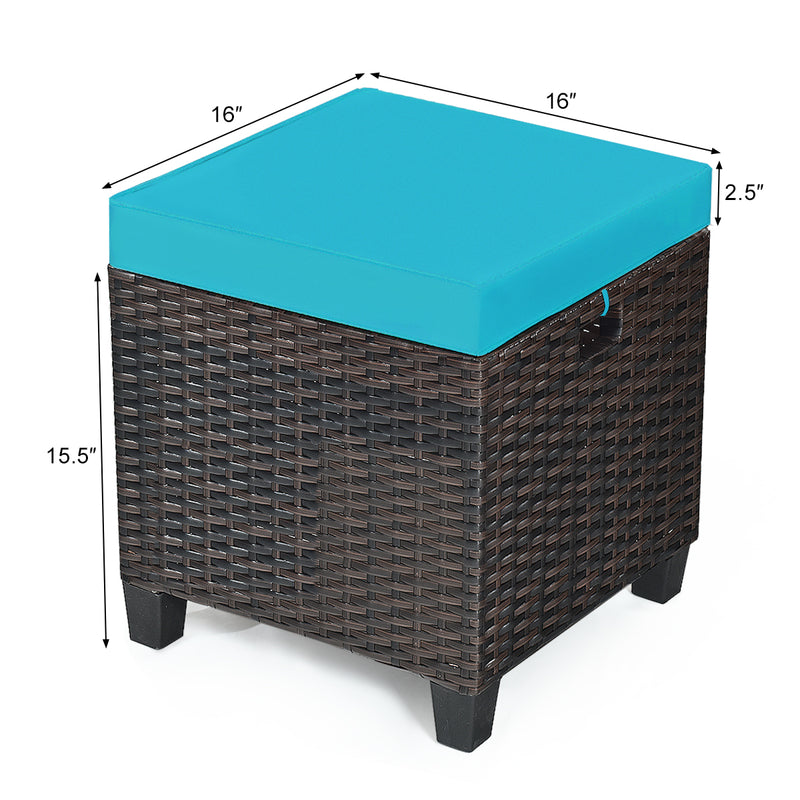 2PCS Patio Rattan Ottoman Cushioned Seat-Turquoise
