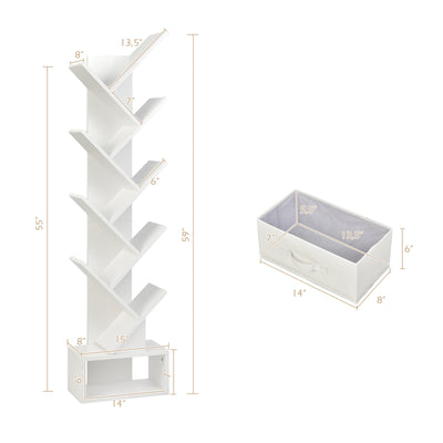 10-Tier Tree Bookshelf with Drawer Free-standing Storage Bookcase-White