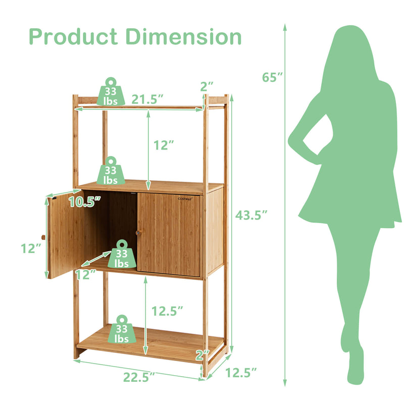 Bathroom Bamboo Storage Cabinet with 3 Shelves-Natural