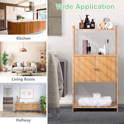 Bathroom Bamboo Storage Cabinet with 3 Shelves-Natural