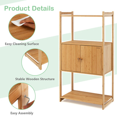 Bathroom Bamboo Storage Cabinet with 3 Shelves-Natural