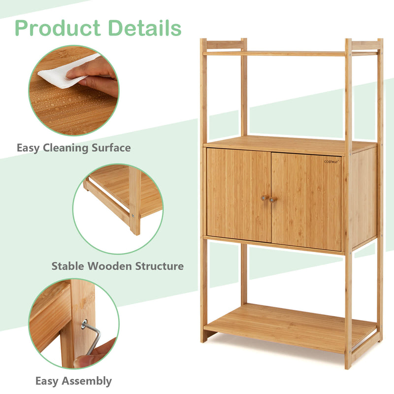 Bathroom Bamboo Storage Cabinet with 3 Shelves-Natural