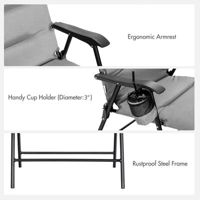 2 Pieces Patio Padded Folding Portable Chair Camping Dining Outdoor-Gray