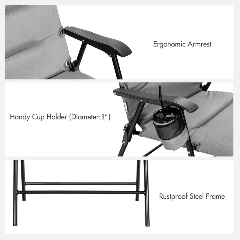 2 Pieces Patio Padded Folding Portable Chair Camping Dining Outdoor-Gray
