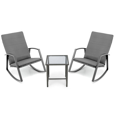 3 Pieces Patio Rattan Rocking Furniture Set-Gray