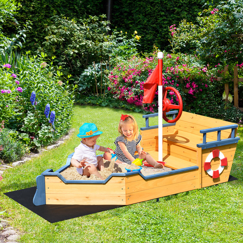 *Kids Pirate Boat Wooden Sandbox Children Outdoor Playset