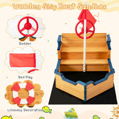 *Kids Pirate Boat Wooden Sandbox Children Outdoor Playset