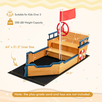 *Kids Pirate Boat Wooden Sandbox Children Outdoor Playset
