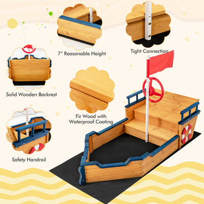 *Kids Pirate Boat Wooden Sandbox Children Outdoor Playset