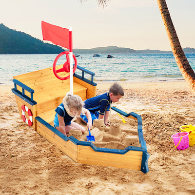 *Kids Pirate Boat Wooden Sandbox Children Outdoor Playset
