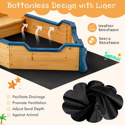 *Kids Pirate Boat Wooden Sandbox Children Outdoor Playset