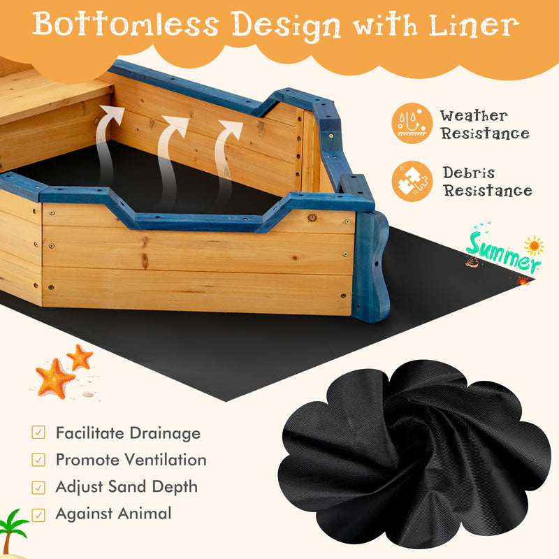 *Kids Pirate Boat Wooden Sandbox Children Outdoor Playset