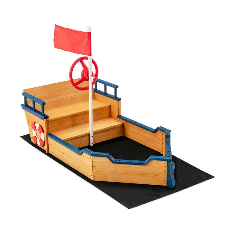 *Kids Pirate Boat Wooden Sandbox Children Outdoor Playset