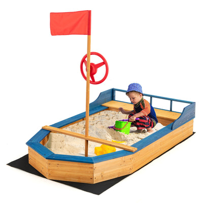 *Kids' Pirate Boat Sandbox with Flag and Rudder