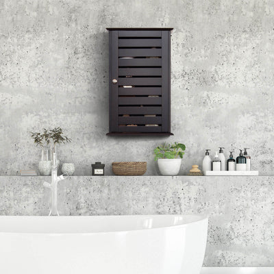 Wall Mount Medicine Cabinet Multifunction Storage Organizer-Dark Brown