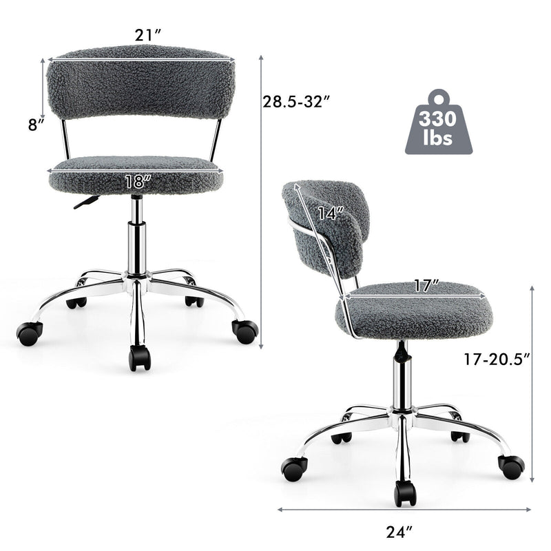 Computer Desk Chair Adjustable Sherpa Office Chair Swivel Vanity Chair-Gray