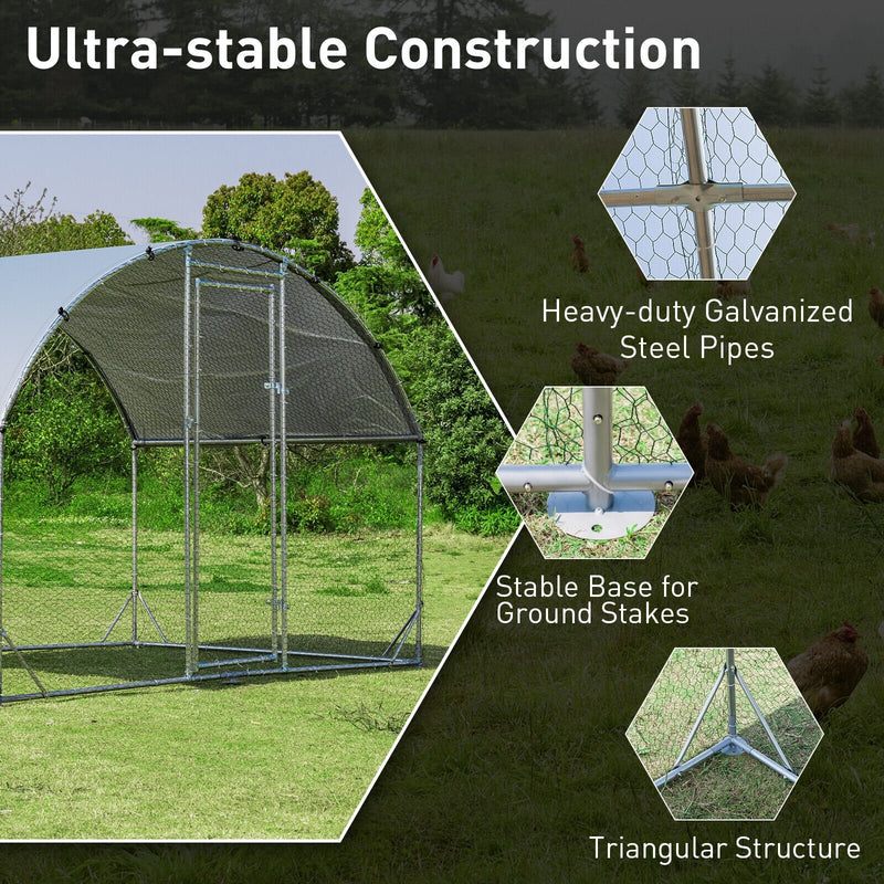 6.2 Feet/12.5 Feet/19 Feet Large Metal Chicken Coop Outdoor Galvanized Dome Cage with Cover-S